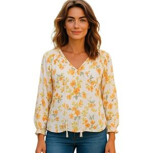 Cupcakes & Cashmere Peasant Blouse Womens Large Cottagecore Floral Boho